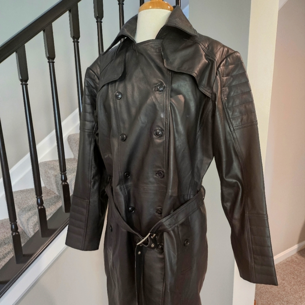 Leather Hub – Black Buttery Soft Double Breasted Leather Coat (Size 4XL)